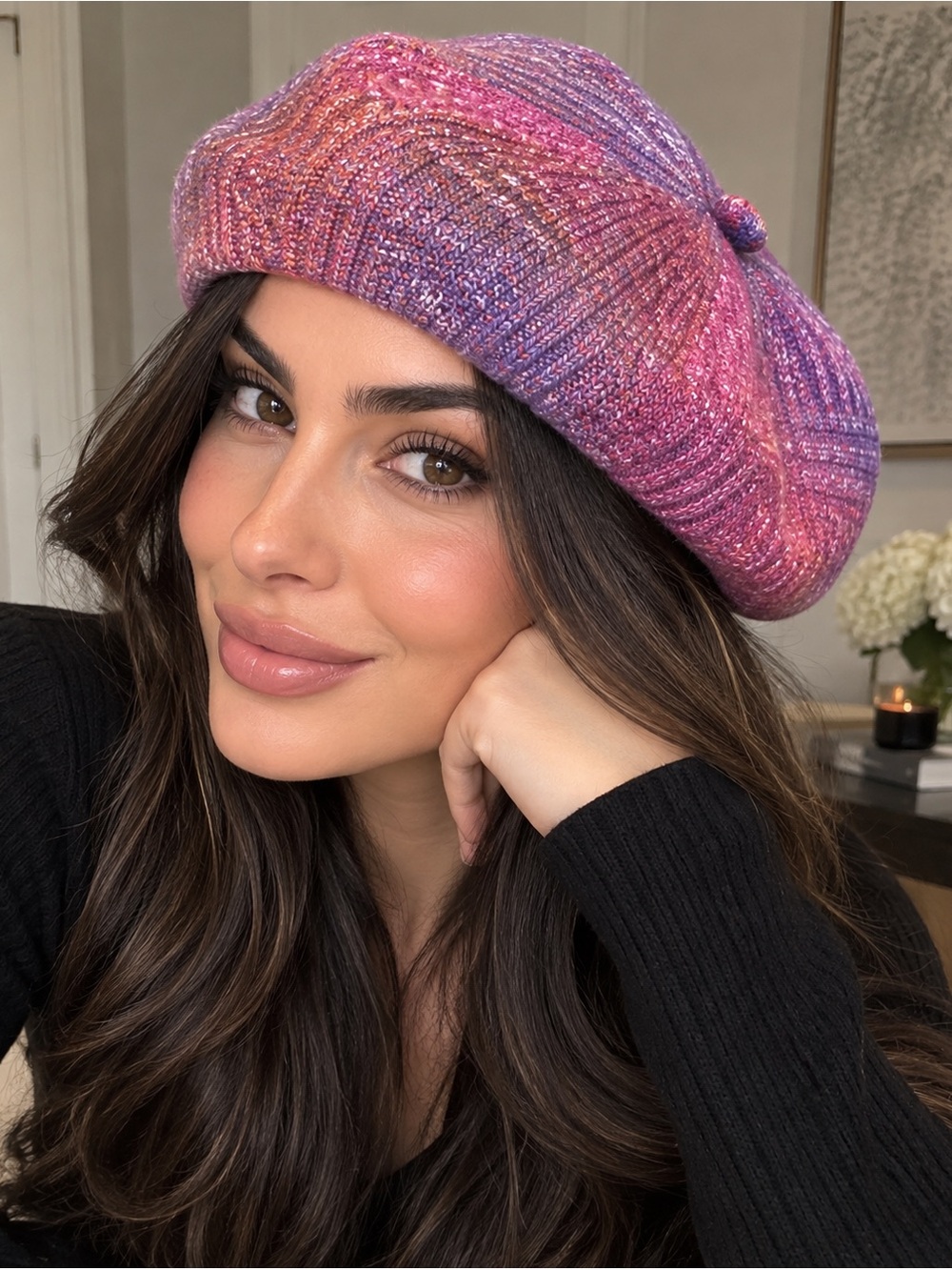 Pink Purple Multicolor Knit Beret Hat – Brand New NWOT